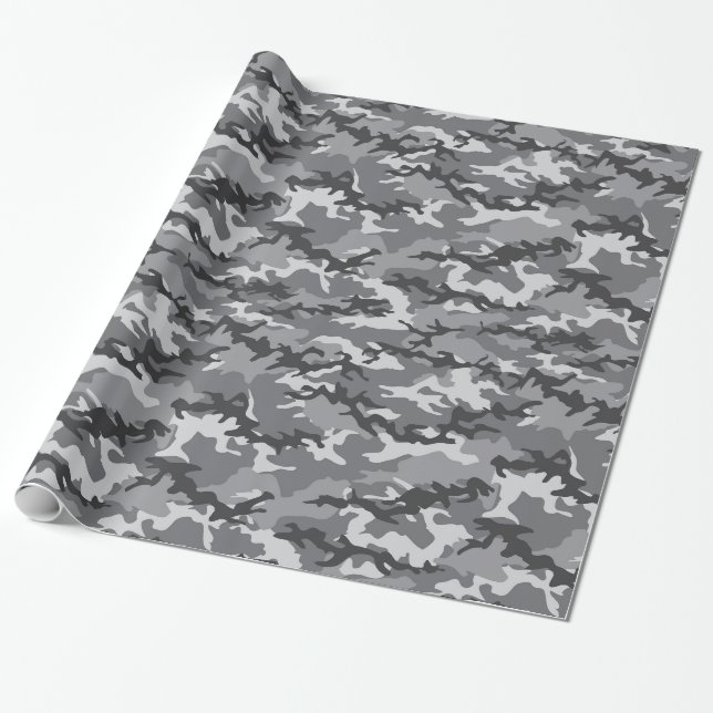 Grey Camo Camouflage Wrapping Paper (Unrolled)