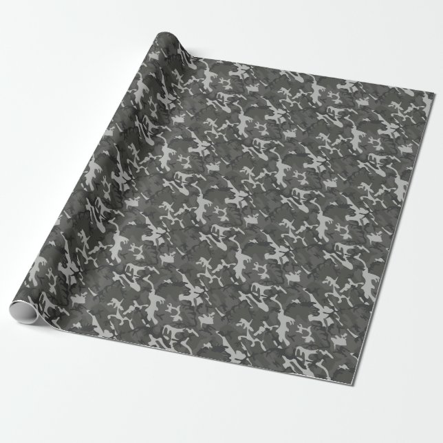 Grey Camo Modern Outdoor Camouflage Wrapping Paper (Unrolled)