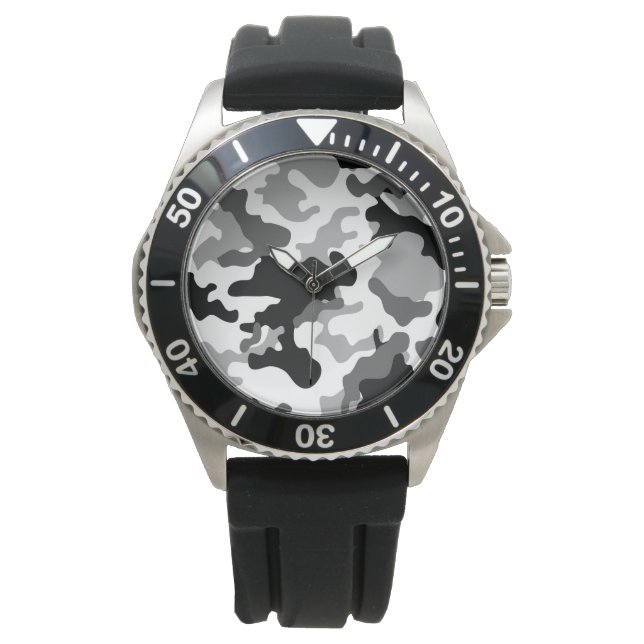Grey Camo Stainless Steel Black Rubber Strap watch (Front)