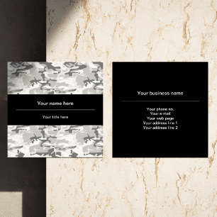 Grey Camo, Winter Camo, Snow Camouflage, Military Square Business Card