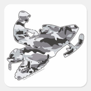 Grey Camoflage Snowmobiler Square Sticker