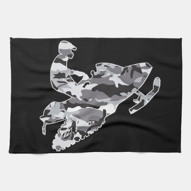 Grey Camoflage Snowmobiler Tea Towel (Horizontal)