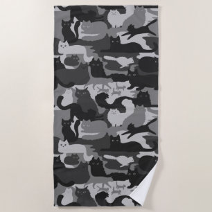 Grey Camouflage Cats Pattern Grey Kitty Cats Camo Beach Towel