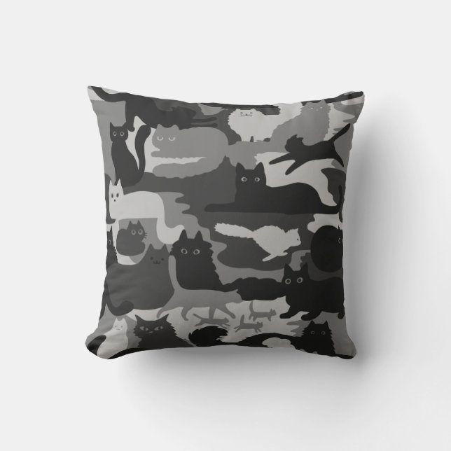 Grey Camouflage Cats Pattern Grey Kitty Cats Camo Cushion (Front)