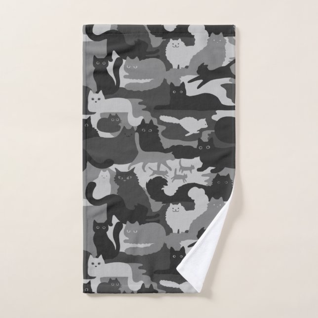 Grey Camouflage Cats Pattern Grey Kitty Cats Camo Hand Towel (Hand Towel)