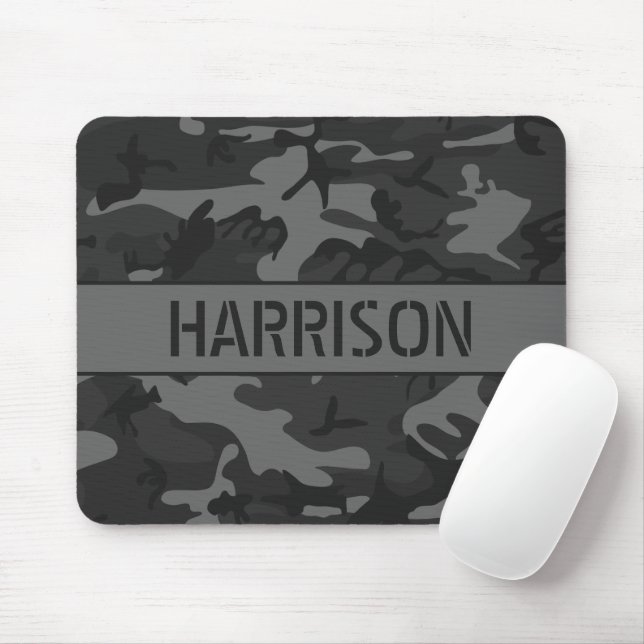 Grey Camouflage Monogrammed Mouse Pad (With Mouse)
