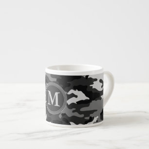 Grey Camouflage Pattern Initial Monogram Espresso Cup