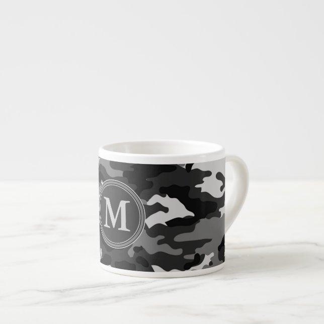 Grey Camouflage Pattern Initial Monogram Espresso Cup (Front Right)