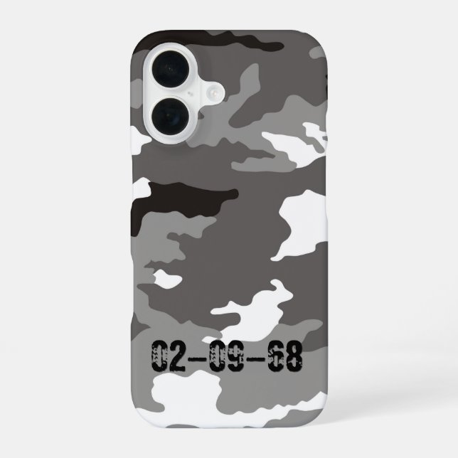 Grey camouflage pattern iPhone 16 case (Back)