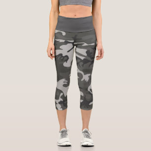 Grey Camouflage Pattern, Military Pattern, Army Capri Leggings