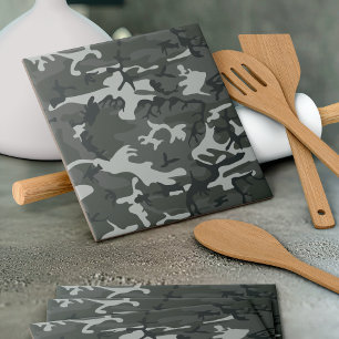 Grey Camouflage Pattern, Military Pattern, Army Ceramic Tile