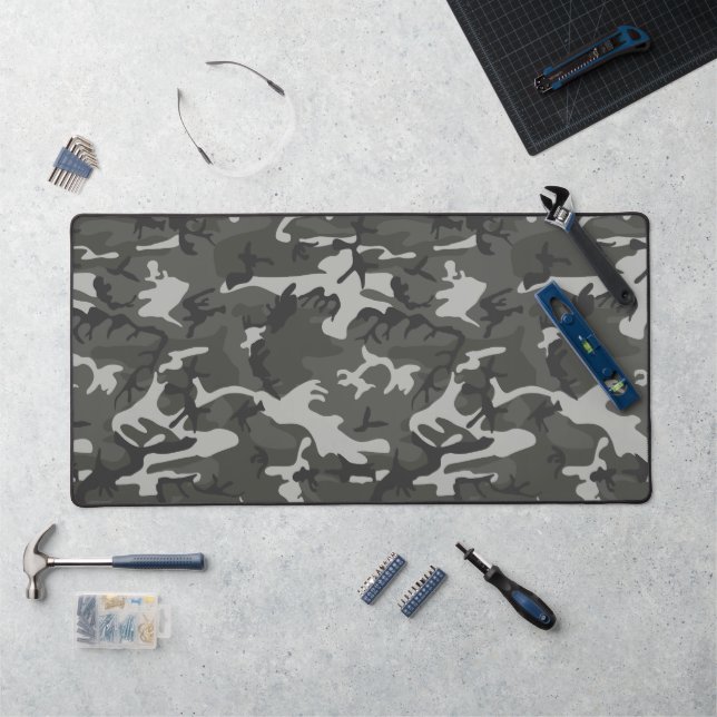 Grey Camouflage Pattern, Military Pattern, Army Desk Mat (Workstation)