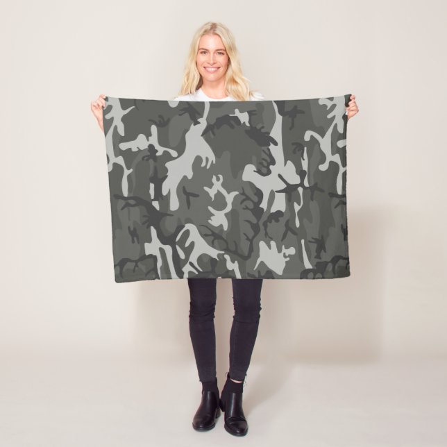 Grey Camouflage Pattern, Military Pattern, Army Fleece Blanket (In Situ)