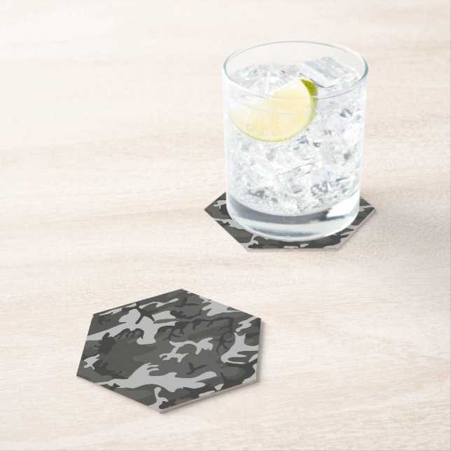 Grey Camouflage Pattern, Military Pattern, Army Paper Coaster (Insitu)