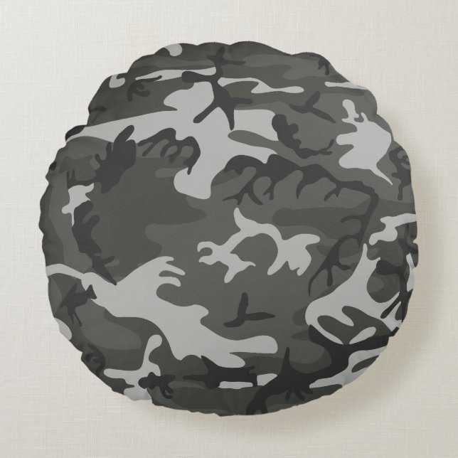 Grey Camouflage Pattern, Military Pattern, Army Round Cushion (Front)