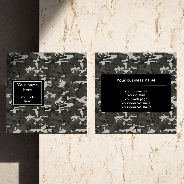 Grey Camouflage Pattern, Military Pattern, Army Square Business Card (Creator Uploaded)