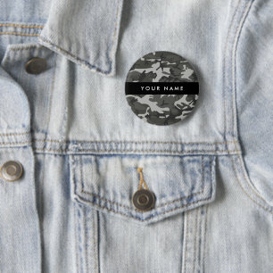 Grey Camouflage Pattern, Your name, Personalise 6 Cm Round Badge