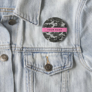 Grey Camouflage Pattern, Your name, Personalise 6 Cm Round Badge