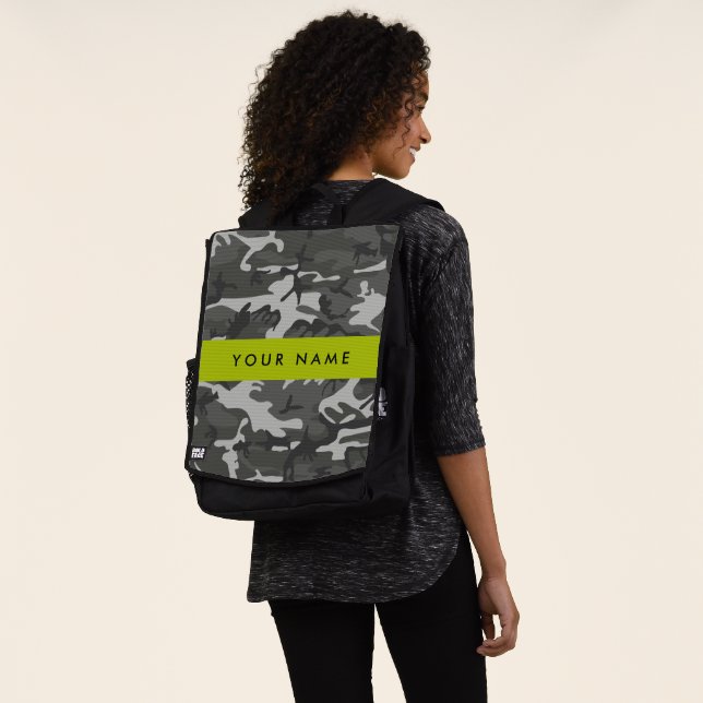 Grey Camouflage Pattern, Your name, Personalise Backpack (Worn)