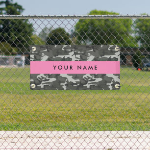 Grey Camouflage Pattern, Your name, Personalise Banner