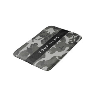 Grey Camouflage Pattern, Your name, Personalise Bath Mat
