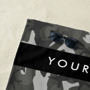 Grey Camouflage Pattern, Your name, Personalise Beach Towel