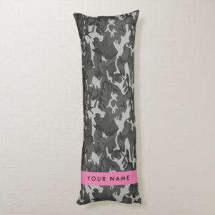 Grey Camouflage Pattern, Your name, Personalise Body Cushion