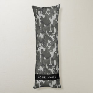 Grey Camouflage Pattern, Your name, Personalise Body Cushion