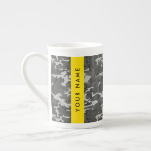Grey Camouflage Pattern, Your name, Personalise Bone China Mug