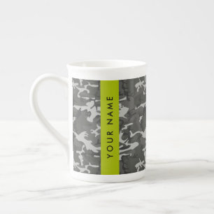 Grey Camouflage Pattern, Your name, Personalise Bone China Mug