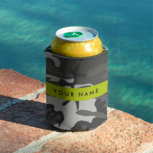 Grey Camouflage Pattern, Your name, Personalise Can Cooler