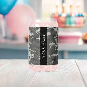 Grey Camouflage Pattern, Your name, Personalise Can Glass