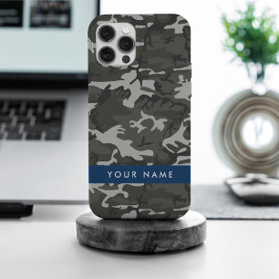 Grey Camouflage Pattern, Your name, Personalise iPhone 15 Pro Max Case