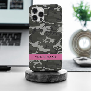 Grey Camouflage Pattern, Your name, Personalise iPhone 15 Pro Max Case