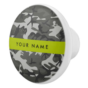Grey Camouflage Pattern, Your name, Personalise Ceramic Knob