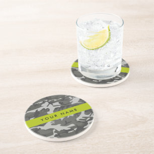 Grey Camouflage Pattern, Your name, Personalise Coaster