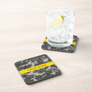 Grey Camouflage Pattern, Your name, Personalise Coaster