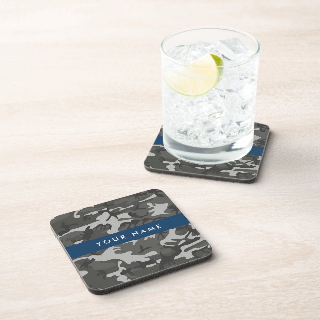 Grey Camouflage Pattern, Your name, Personalise Coaster (Right Side)
