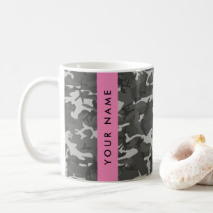 Grey Camouflage Pattern, Your name, Personalise Coffee Mug