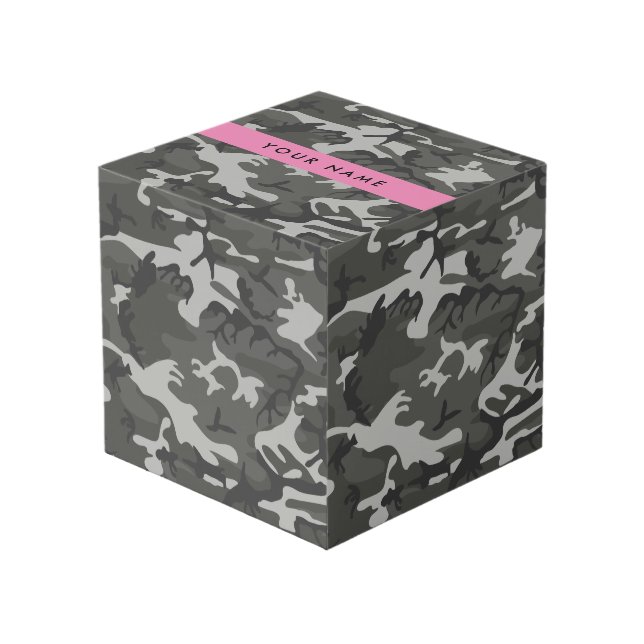 Grey Camouflage Pattern, Your name, Personalise Cube (Front Angled)