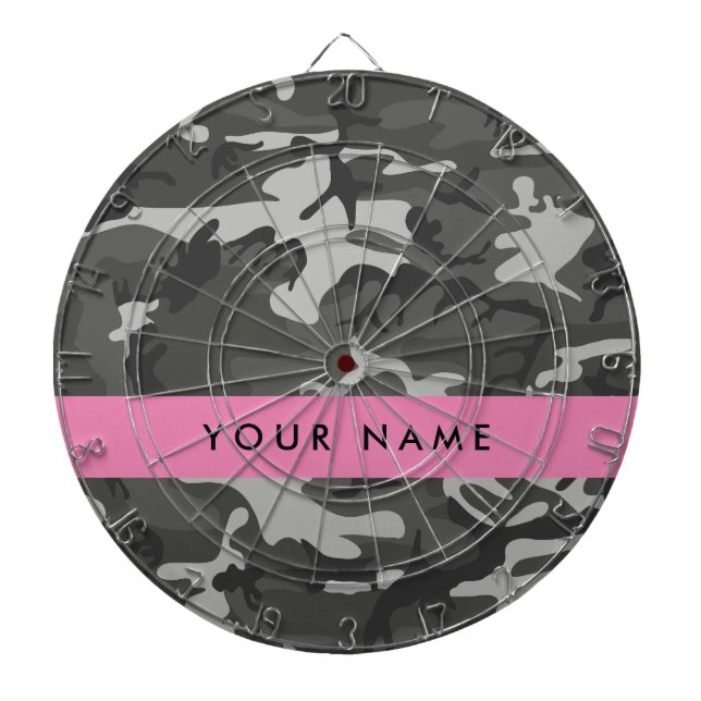 Grey Camouflage Pattern, Your name, Personalise Dartboard (Front)