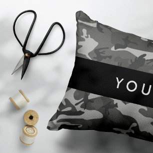 Grey Camouflage Pattern, Your name, Personalise Decorative Cushion