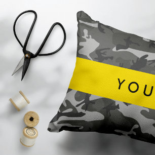 Grey Camouflage Pattern, Your name, Personalise Decorative Cushion