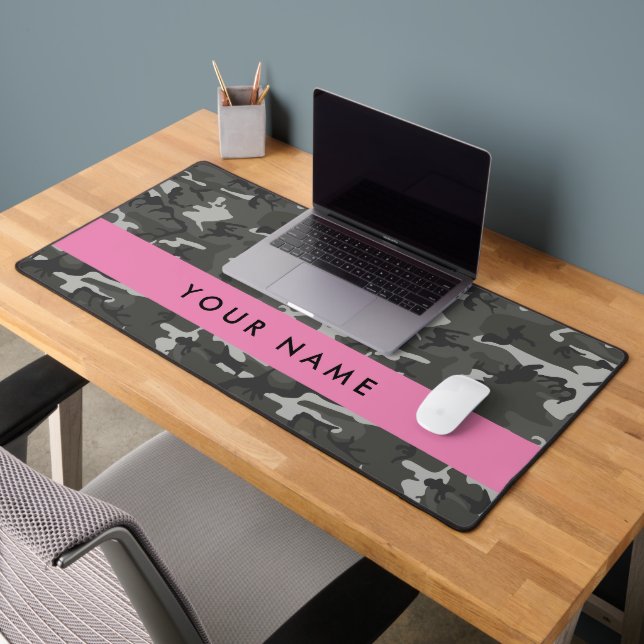 Grey Camouflage Pattern, Your name, Personalise Desk Mat (Office 2)