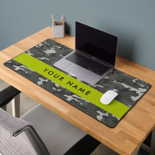 Grey Camouflage Pattern, Your name, Personalise Desk Mat