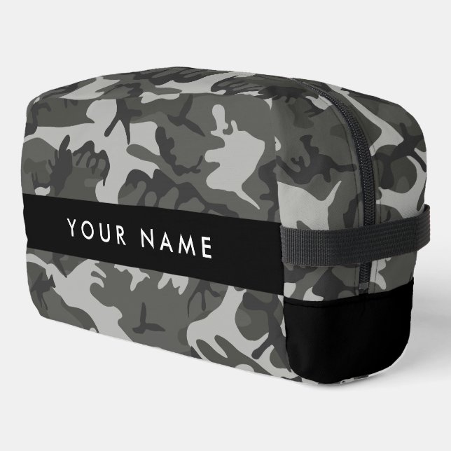 Grey Camouflage Pattern, Your name, Personalise Dopp Kit (Left Corner)
