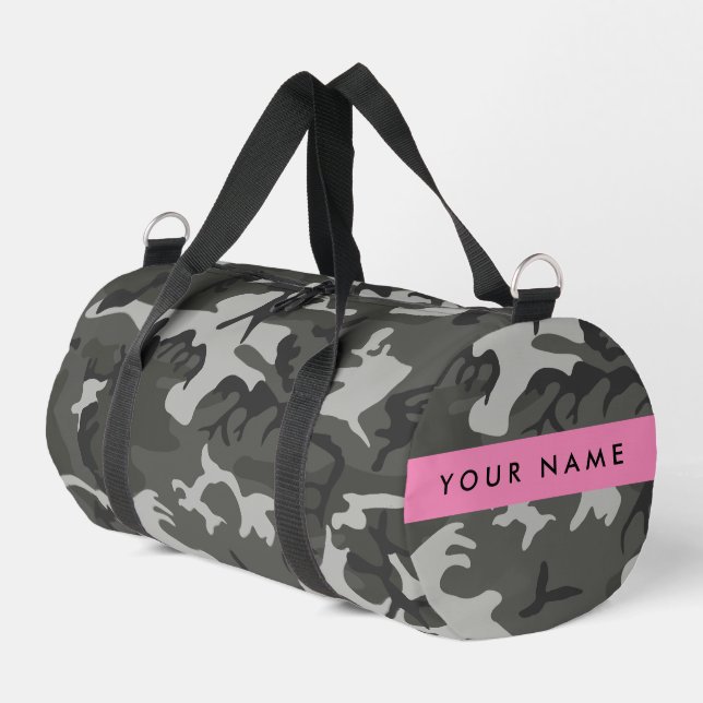 Grey Camouflage Pattern, Your name, Personalise Duffle Bag (Left Corner)