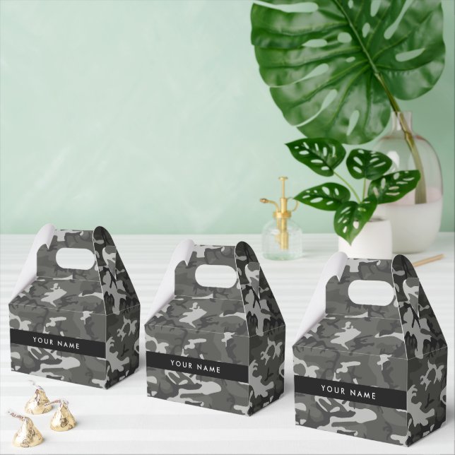 Grey Camouflage Pattern, Your name, Personalise Favour Box (Multiple)