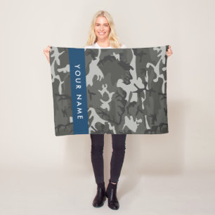Grey Camouflage Pattern, Your name, Personalise Fleece Blanket