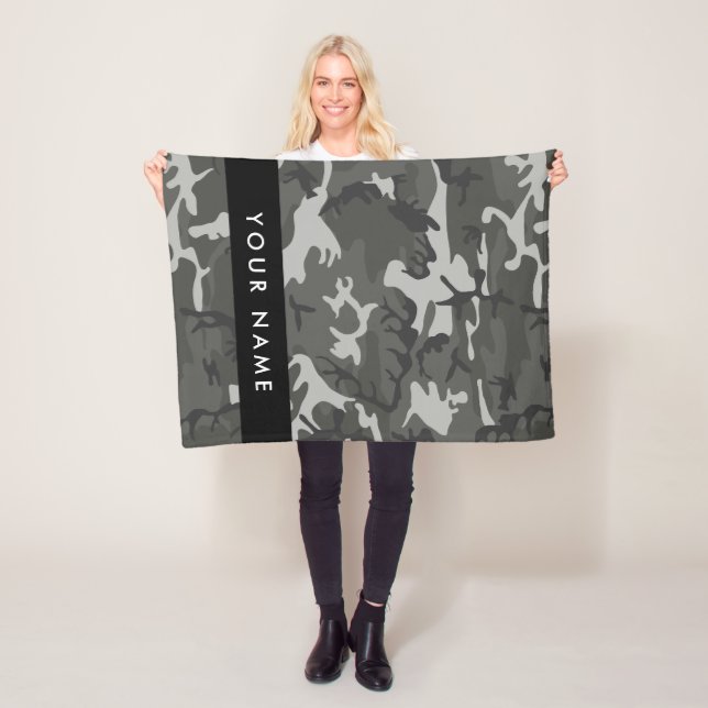 Grey Camouflage Pattern, Your name, Personalise Fleece Blanket (In Situ)